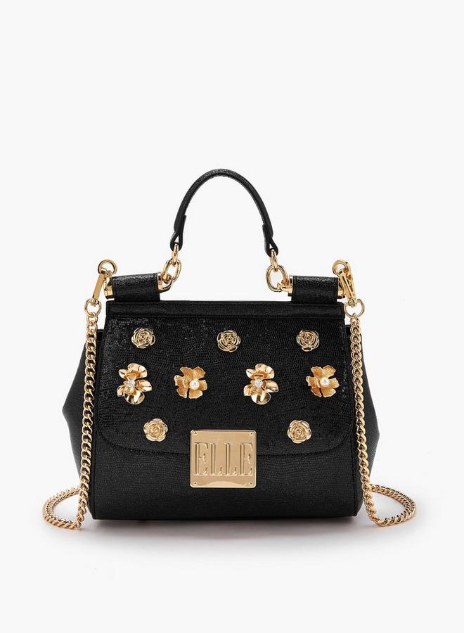 ELLE Floral Embellished Satchel Bag With Chain Strap - Image 1